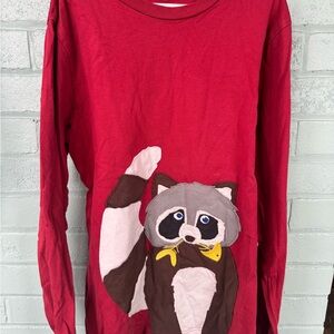 Mini Boden Red Long Sleeve Tee with Raccoon Graphic